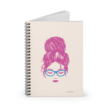 Load image into Gallery viewer, Ashley Messy Bun Spiral Lined Ruled Notebook - Fuchsia Pink & Blue