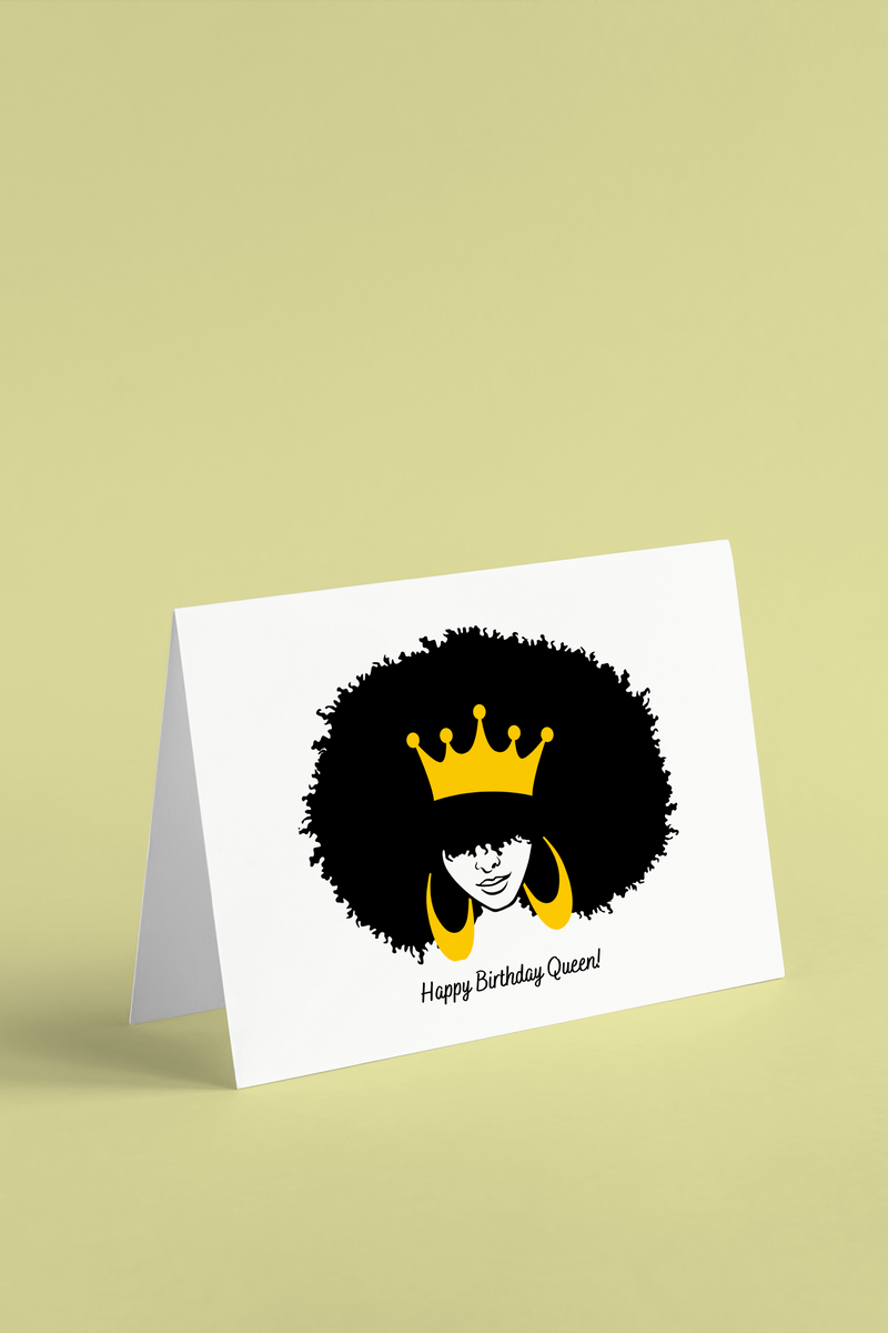 Happy Birthday Queen! Card - Gold Crown w/ /Hoops & Afro – Lucy