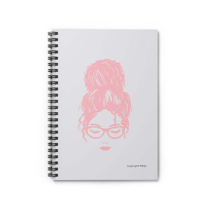 Ashley Messy Bun Spiral Lined Ruled Notebook - Light Pink & Gray