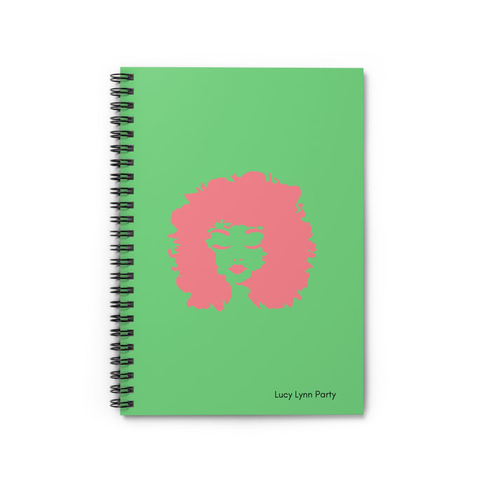 Lucy Curls Spiral Lined Ruled Notebook - Green & Pink