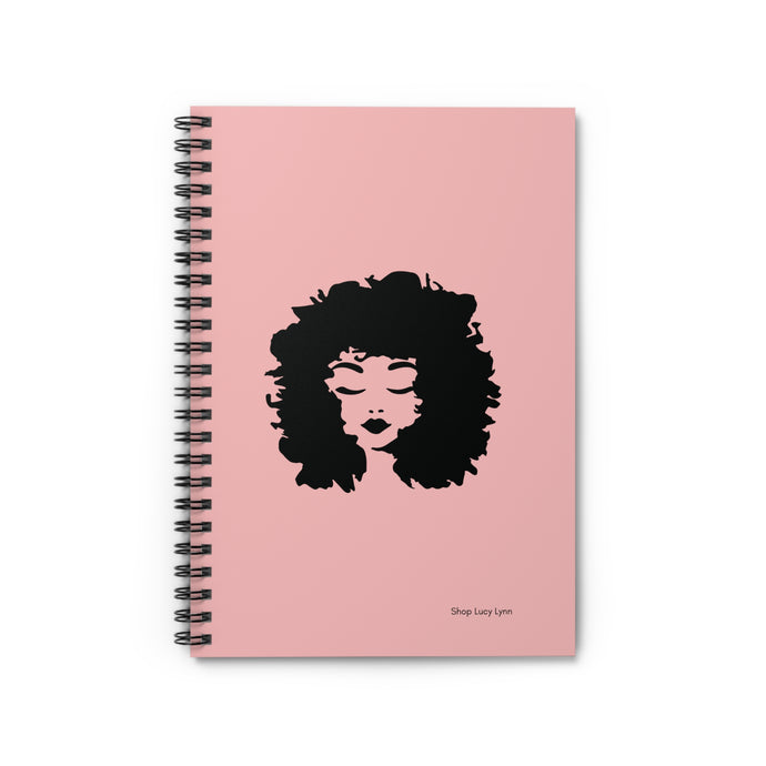 Lucy Curls Spiral Ruled Journal - Black & Pink
