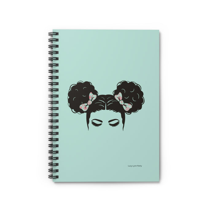 Susie Curly Hair Puff Balls Spiral Lined Ruled Spiral Notebook - Teal
