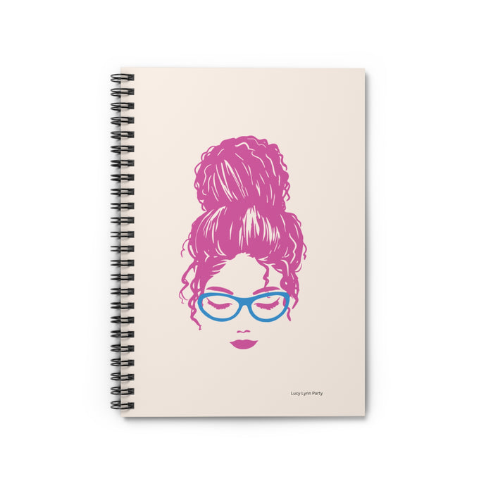 Ashley Messy Bun Spiral Lined Ruled Notebook - Fuchsia Pink & Blue