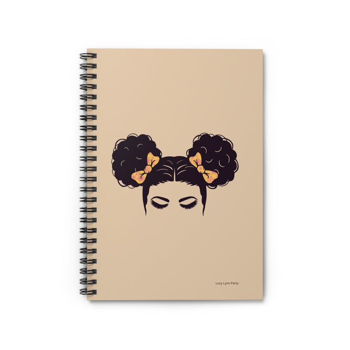 Susie Curly Hair Puff Balls Spiral Lined Ruled Notebook - Light Brown