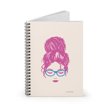 Load image into Gallery viewer, Ashley Messy Bun Spiral Lined Ruled Notebook - Fuchsia Pink &amp; Blue
