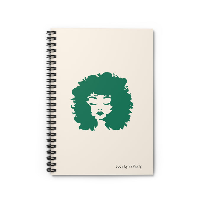 Lucy Curls Spiral Lined Ruled Notebook - Cream & Emerald Green