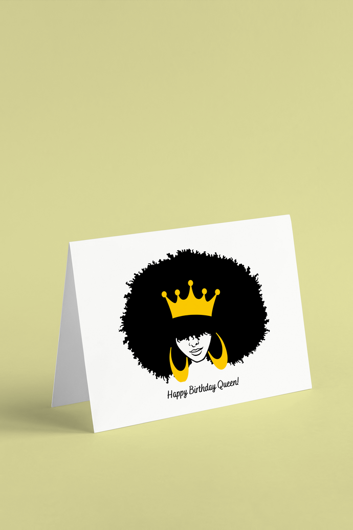 Happy Birthday Queen! Card - Gold Crown w/ /Hoops & Afro