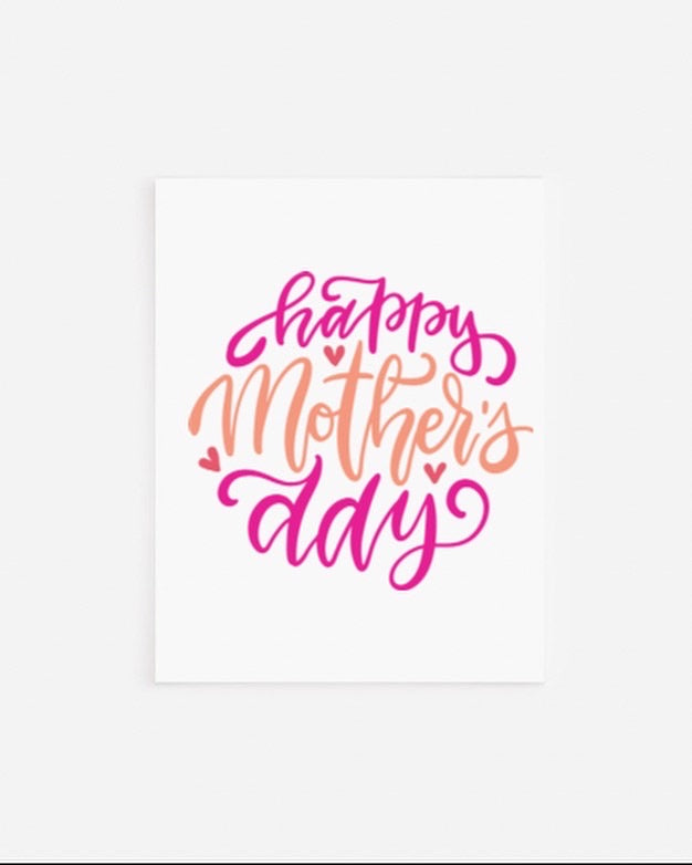 happy mother's day written in a circle on pink and orange 